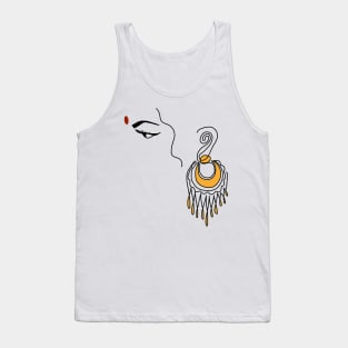 Abstract Indian Girl With Bindi And Gold Earring Line Art Tank Top